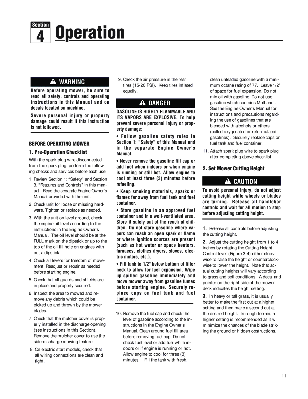 Troy-Bilt F753B manual Before Operating Mower, Pre-Operation Checklist, Set Mower Cutting Height 