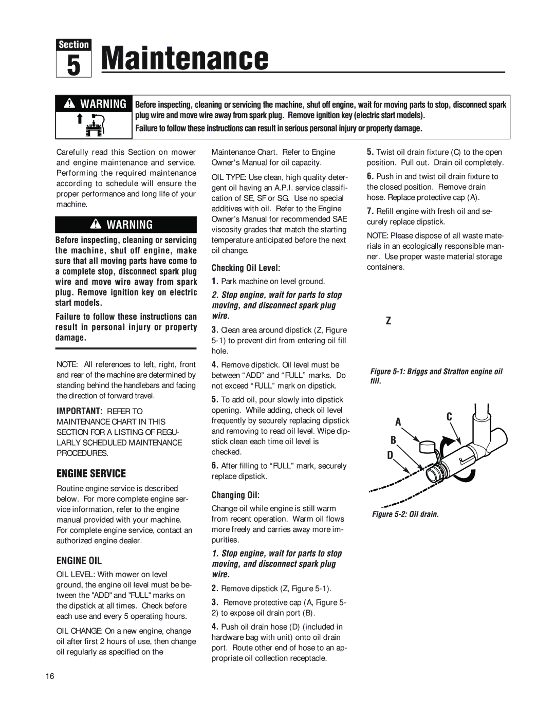 Troy-Bilt F753B manual Engine Service, Engine OIL, Checking Oil Level, Changing Oil 