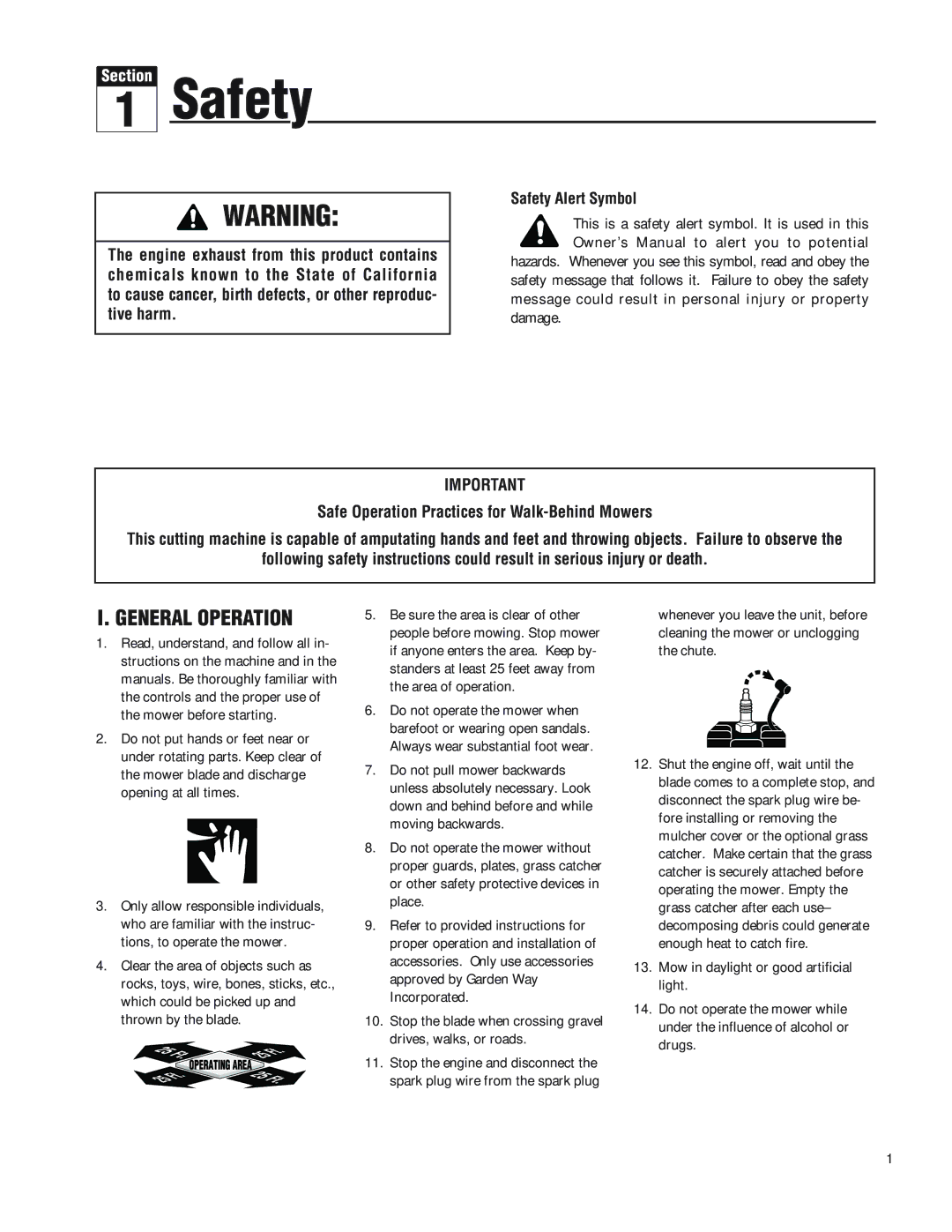 Troy-Bilt F753B manual General Operation, Tive harm, Safe Operation Practices for Walk-Behind Mowers, Safety Alert Symbol 