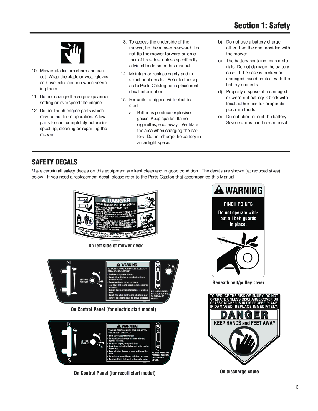 Troy-Bilt F753B manual Safety Decals, Pinch Points 