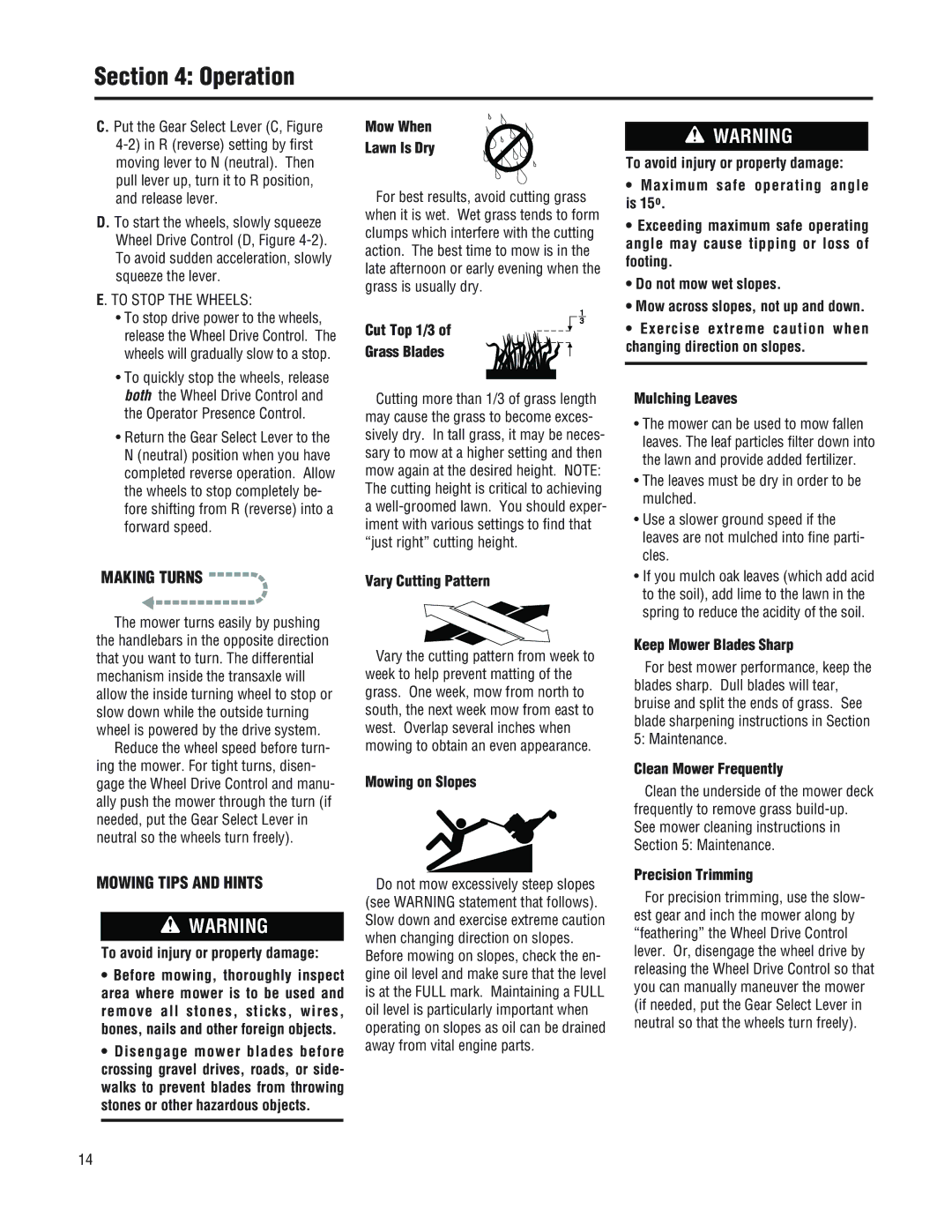 Troy-Bilt 753B, F753B manual Making Turns, Mowing Tips and Hints 