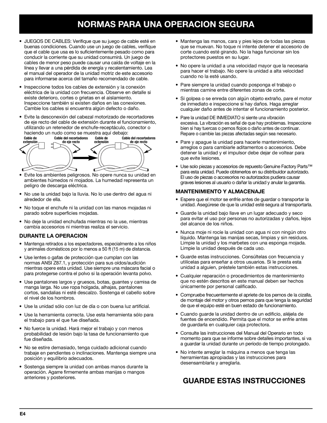 Troy-Bilt 769-00425A manual Durante LA Operacion, Mantenimiento Y Almacenaje 