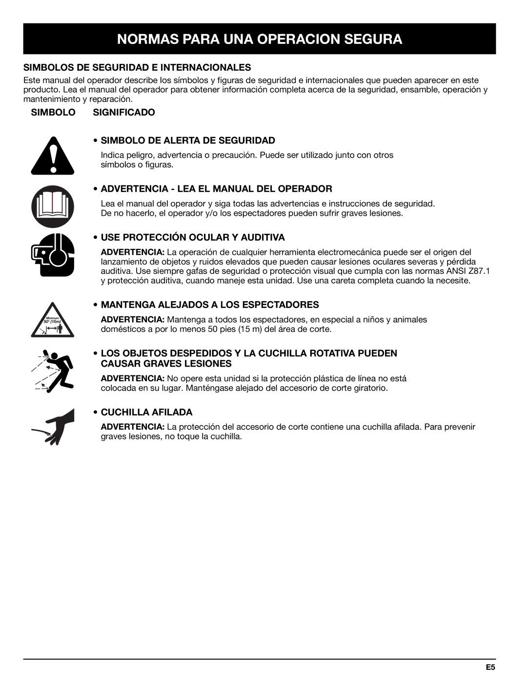 Troy-Bilt 769-00425A manual Simbolos DE Seguridad E Internacionales, Simbolo Significado Simbolo DE Alerta DE Seguridad 