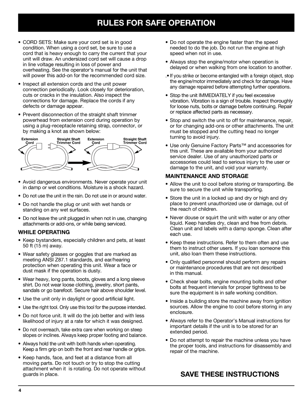 Troy-Bilt 769-00425A manual While Operating, Maintenance and Storage 