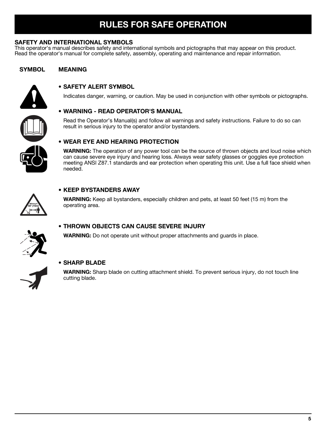 Troy-Bilt 769-00425A manual Safety and International Symbols, Symbol Meaning Safety Alert Symbol 