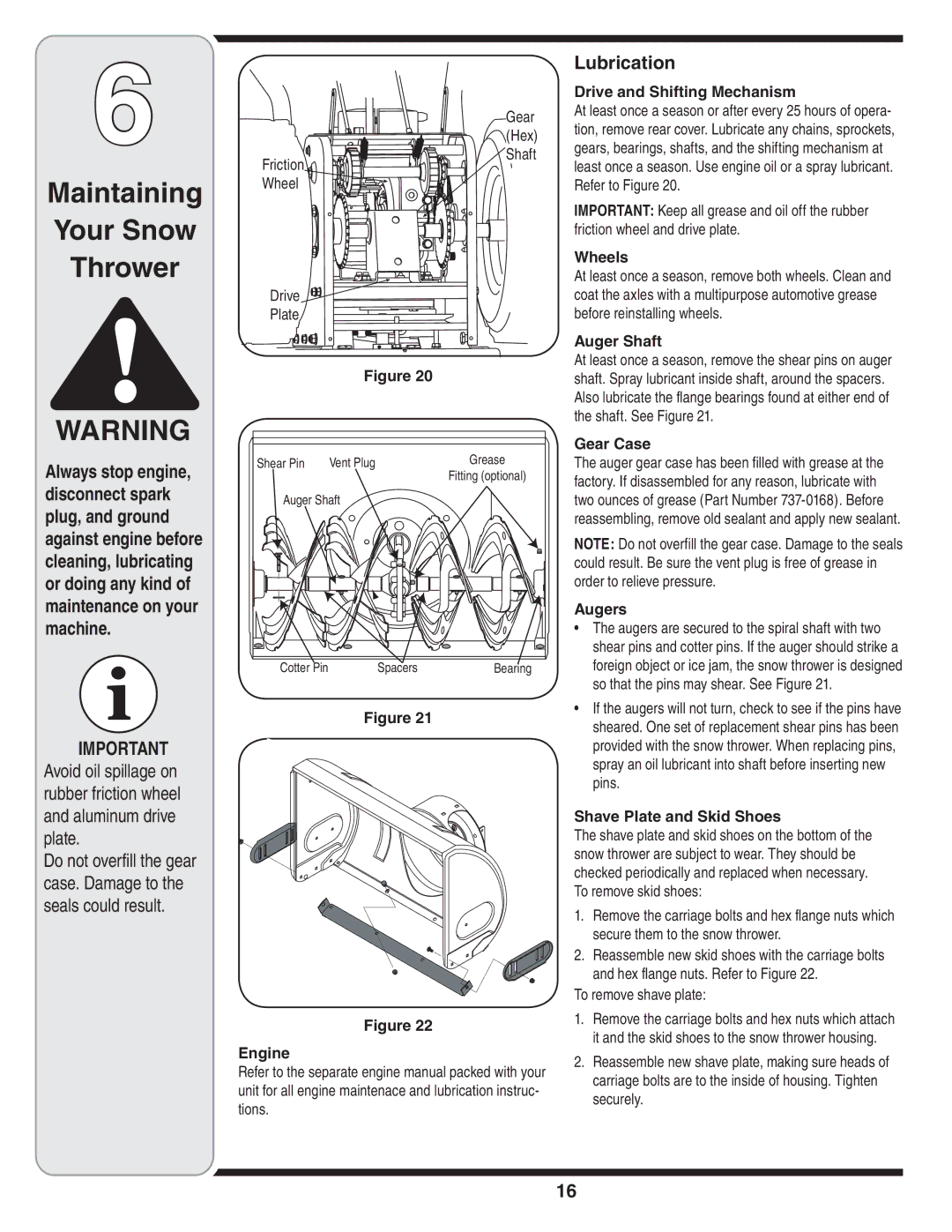 Troy-Bilt 769-02528 warranty Maintaining Your Snow Thrower, Lubrication 