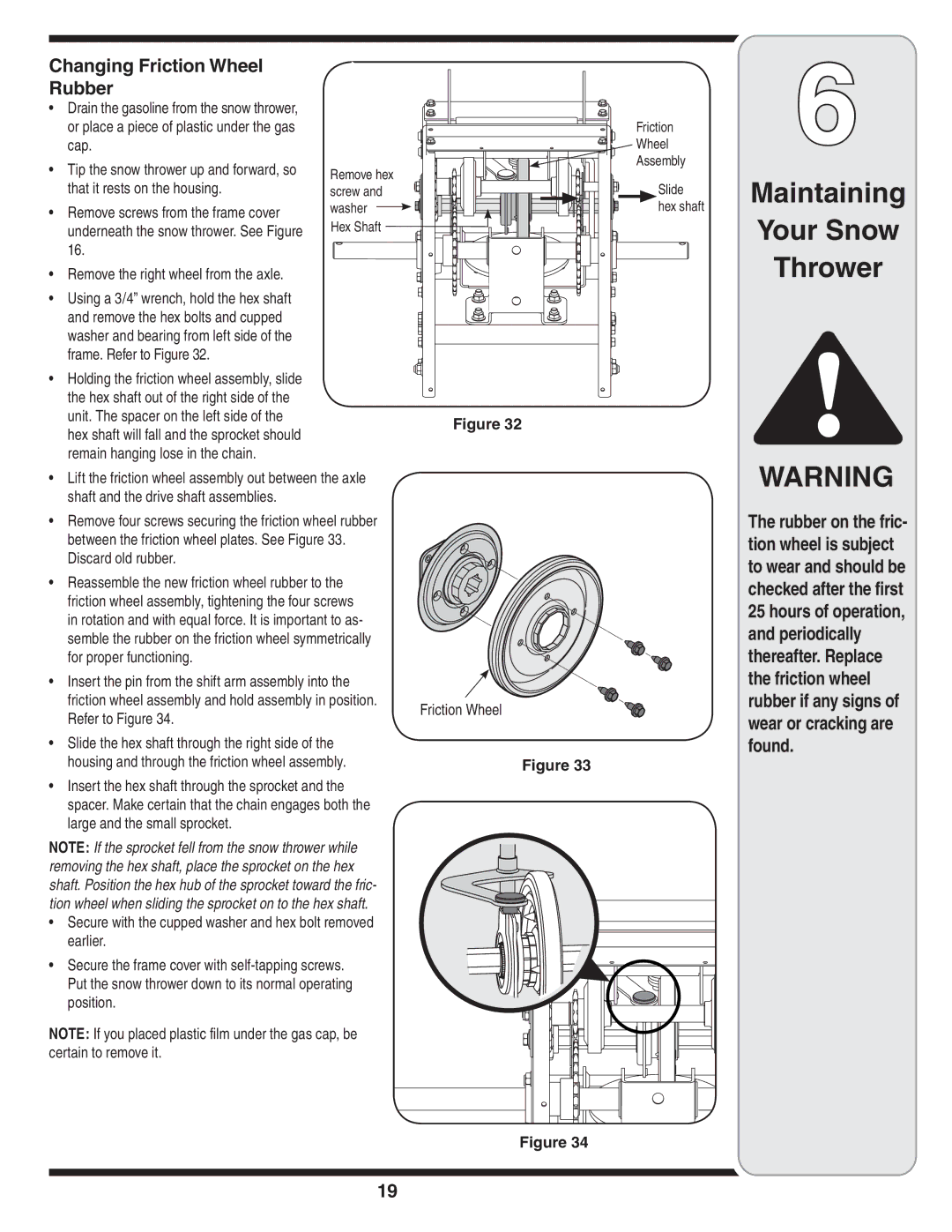 Troy-Bilt 769-02528 warranty Changing Friction Wheel Rubber 