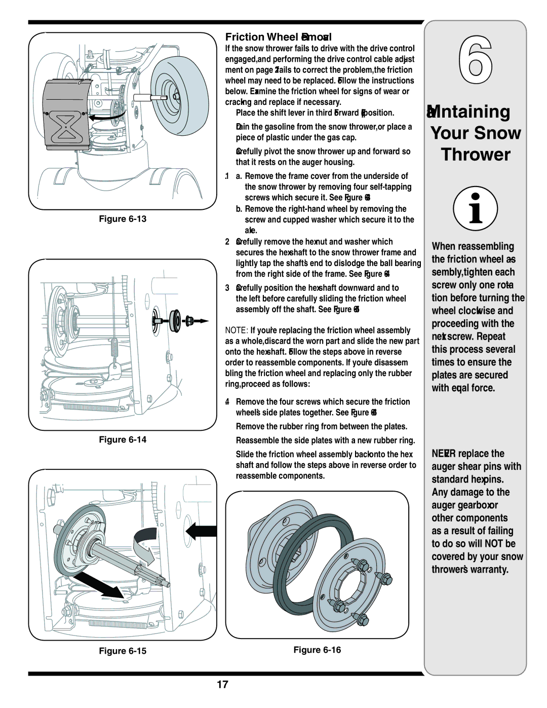 Troy-Bilt 769-03244 warranty Friction Wheel Removal, Remove the rubber ring from between the plates 