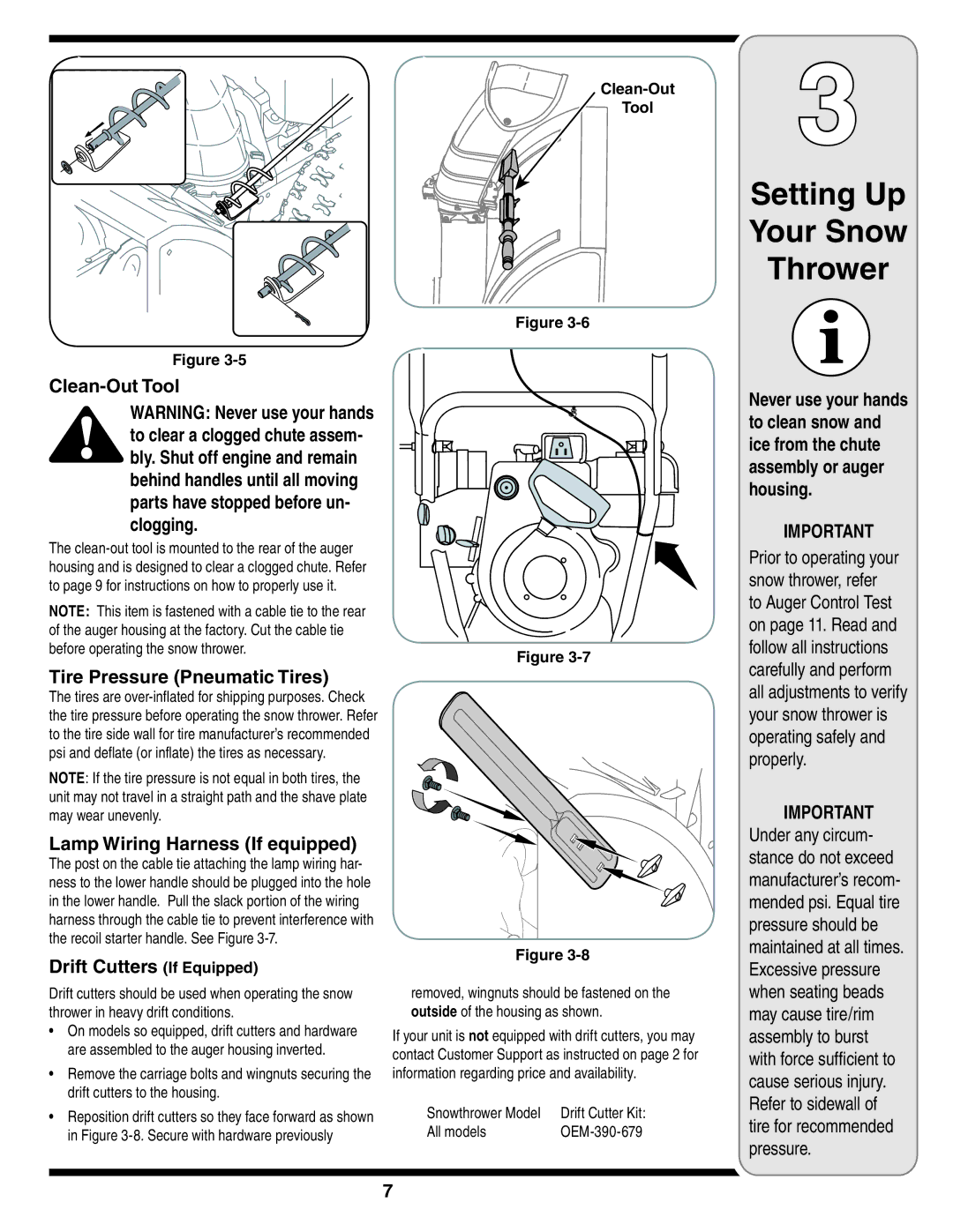 Troy-Bilt 769-03244 warranty Clean-Out Tool, Ice from the chute, Housing, Clogging, Tire Pressure Pneumatic Tires 