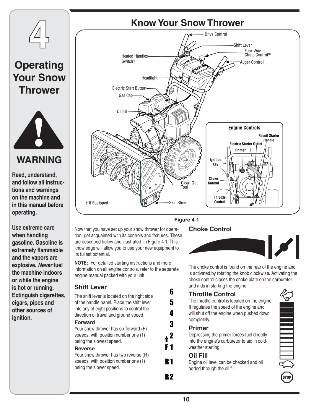 Troy-Bilt 769-03251 warranty Operating Your Snow Thrower 