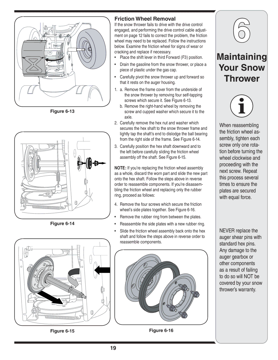 Troy-Bilt 769-03251 warranty Friction Wheel Removal 