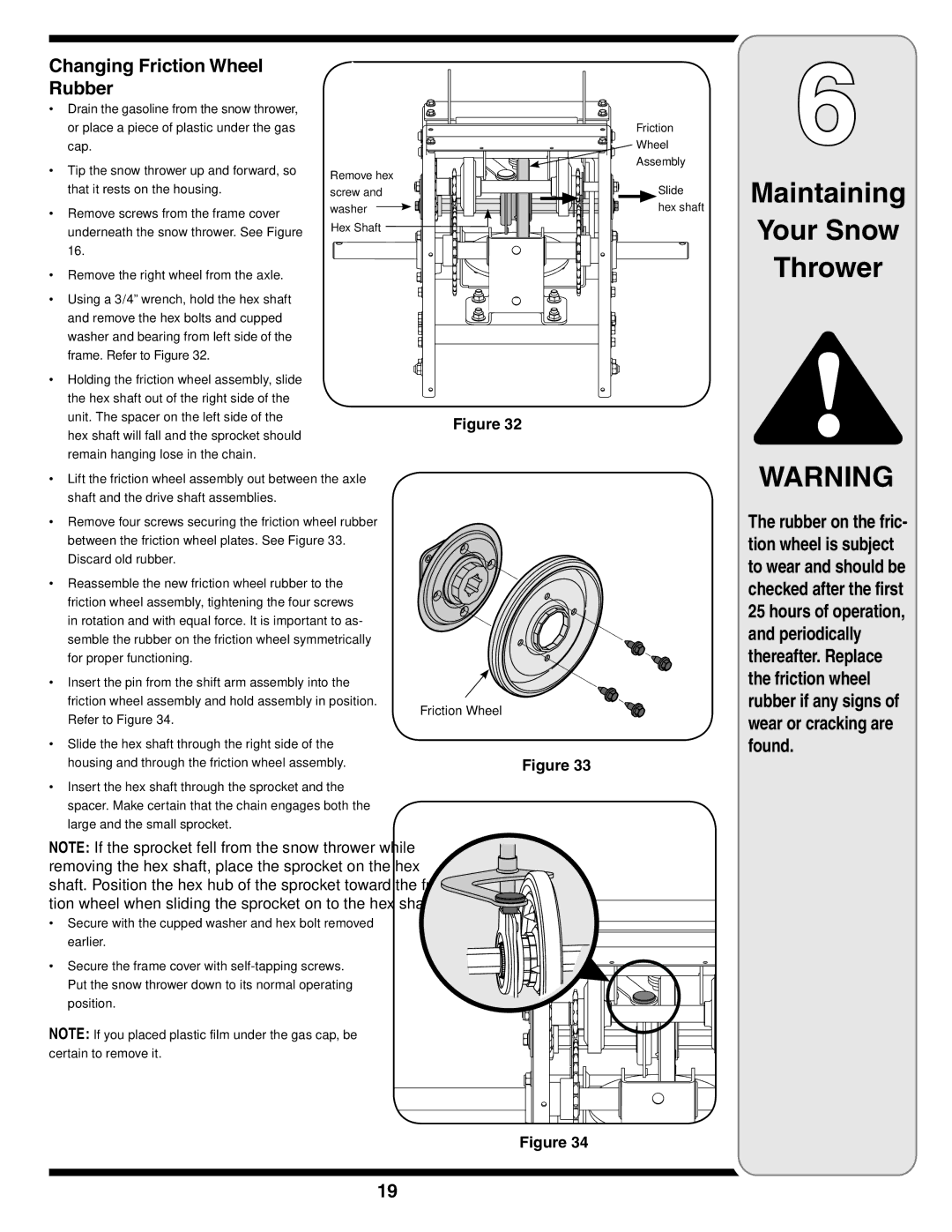 Troy-Bilt 769-03253 warranty Changing Friction Wheel Rubber 