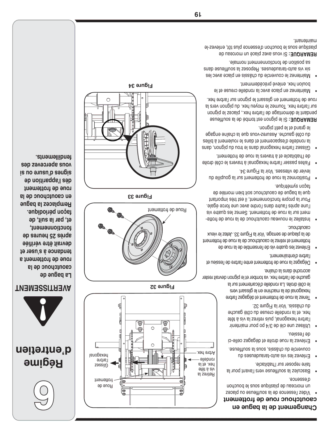 Troy-Bilt 769-03253 warranty Frottement de roue caoutchouc, En bague la de Changement, ’essieu de, ’essence 