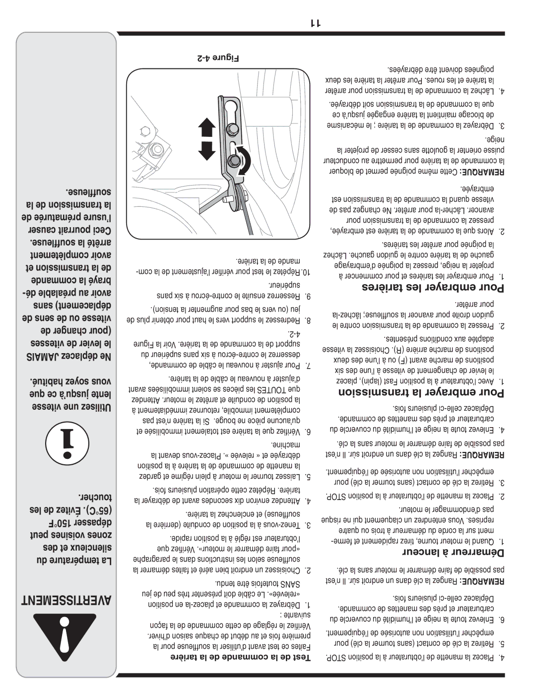 Troy-Bilt 769-03800 warranty Avertissement, Lanceur à Démarreur 