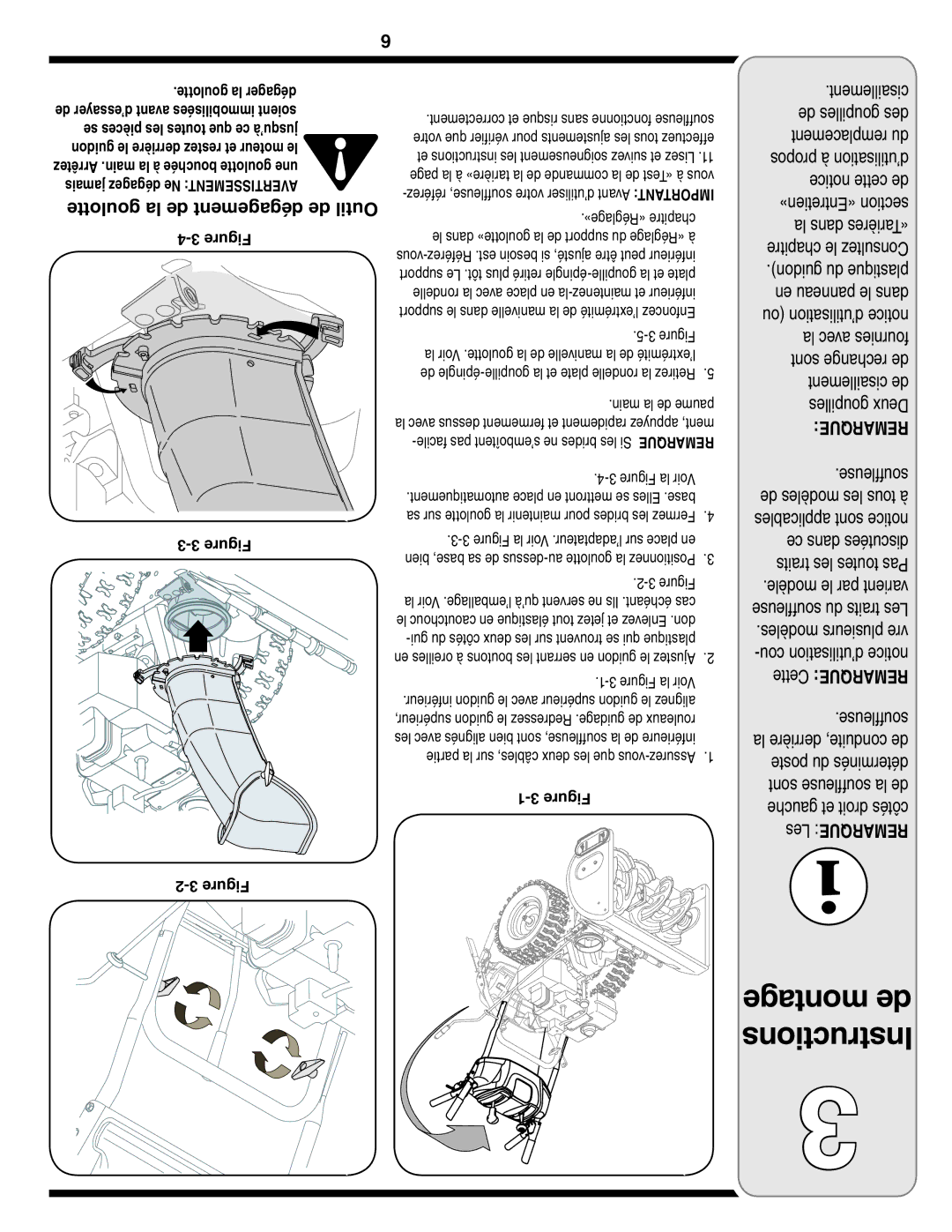 Troy-Bilt 769-03800 warranty Goulotte la de dégagement de Outil, Goulotte la dégager De d’essayer avant immobilisées soient 