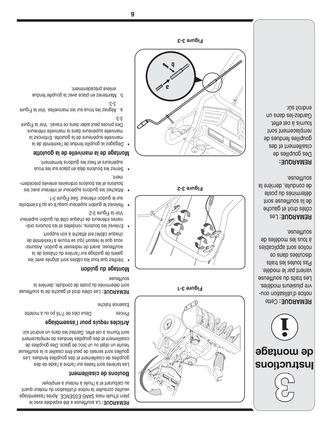 Troy-Bilt 769-04090 warranty Goulotte la de manivelle la de Montage, Guidon du Montage, ’assemblage pour requis Articles 