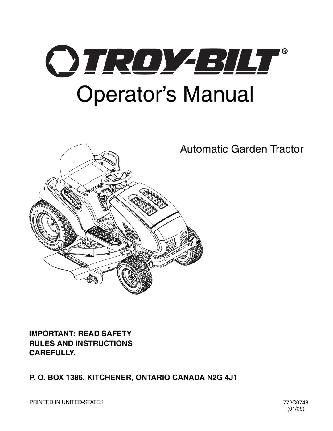 Troy-Bilt 772C0748 manual Operator’s Manual 