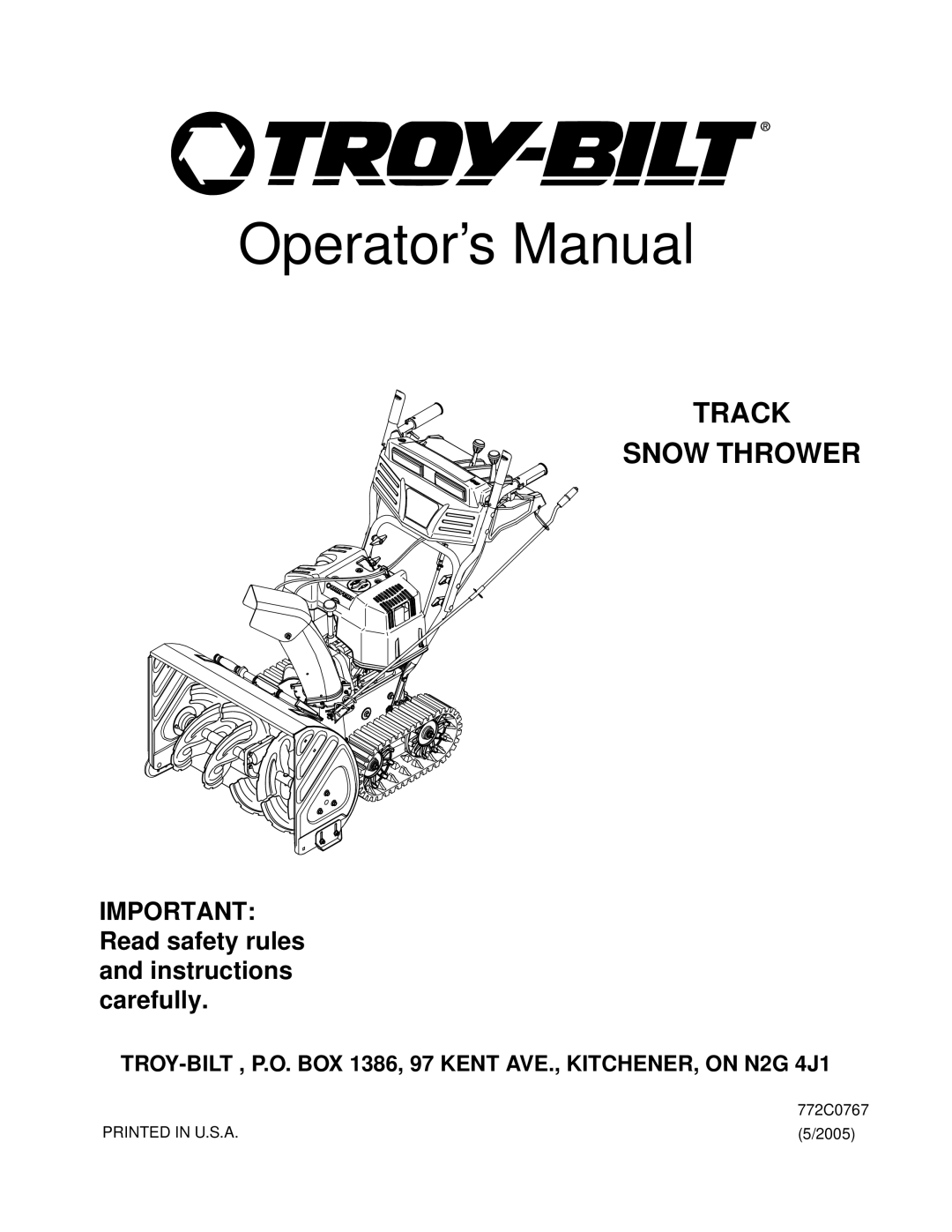 Troy-Bilt 772C0767 manual Operator’s Manual 