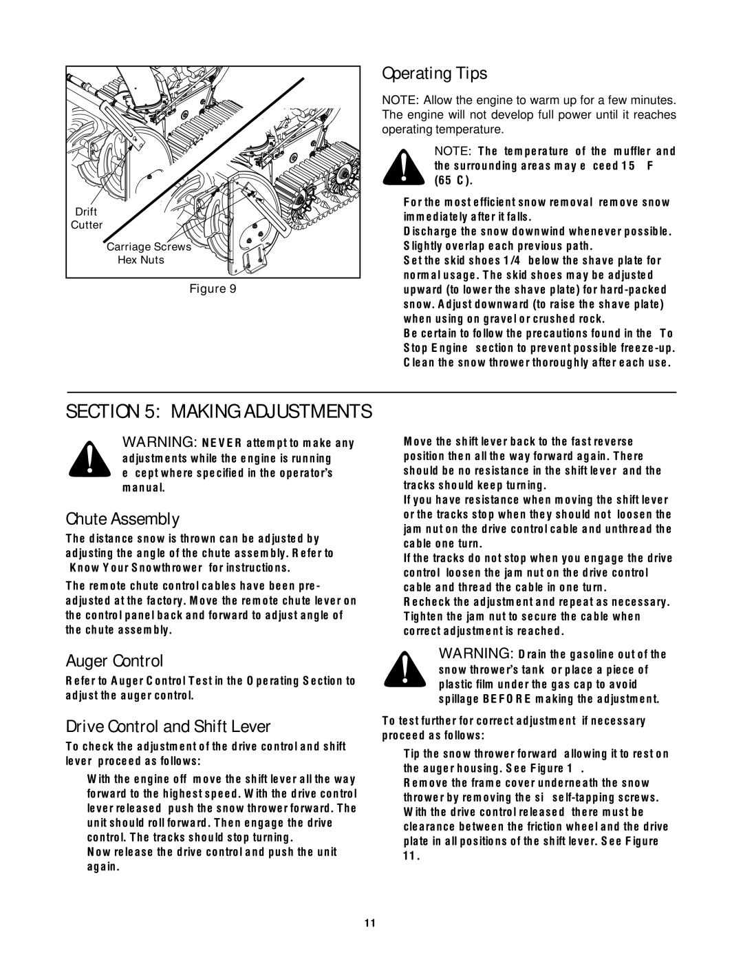 Troy-Bilt 772C0767 manual Operating Tips, Chute Assembly, Auger Control, Drive Control and Shift Lever 