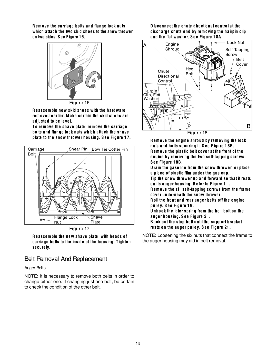 Troy-Bilt 772C0767 manual Belt Removal And Replacement, Auger Belts 