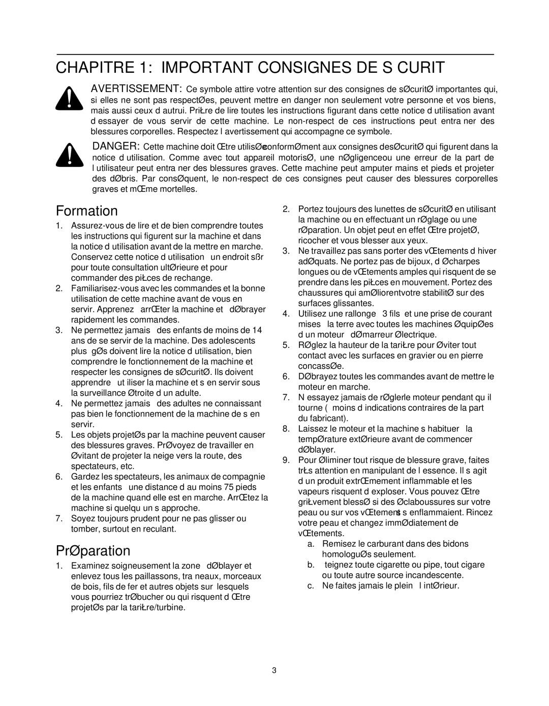 Troy-Bilt 772C0767 manual Préparation, Formation 