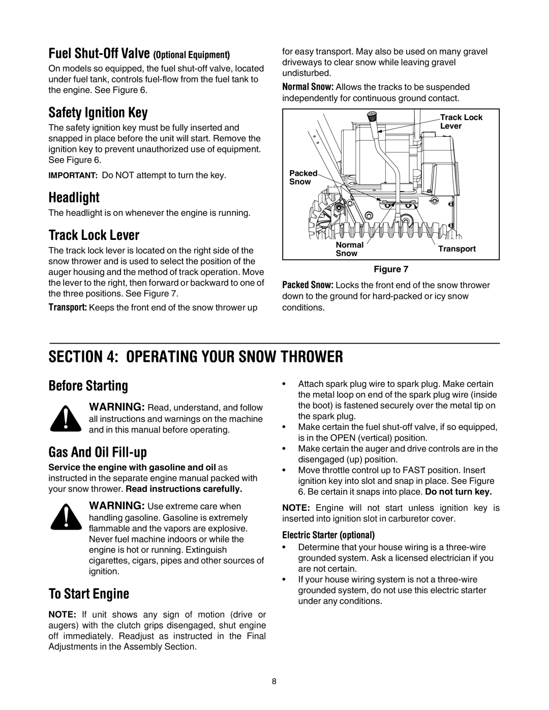 Troy-Bilt 772C0767 manual Operating Your Snow Thrower 