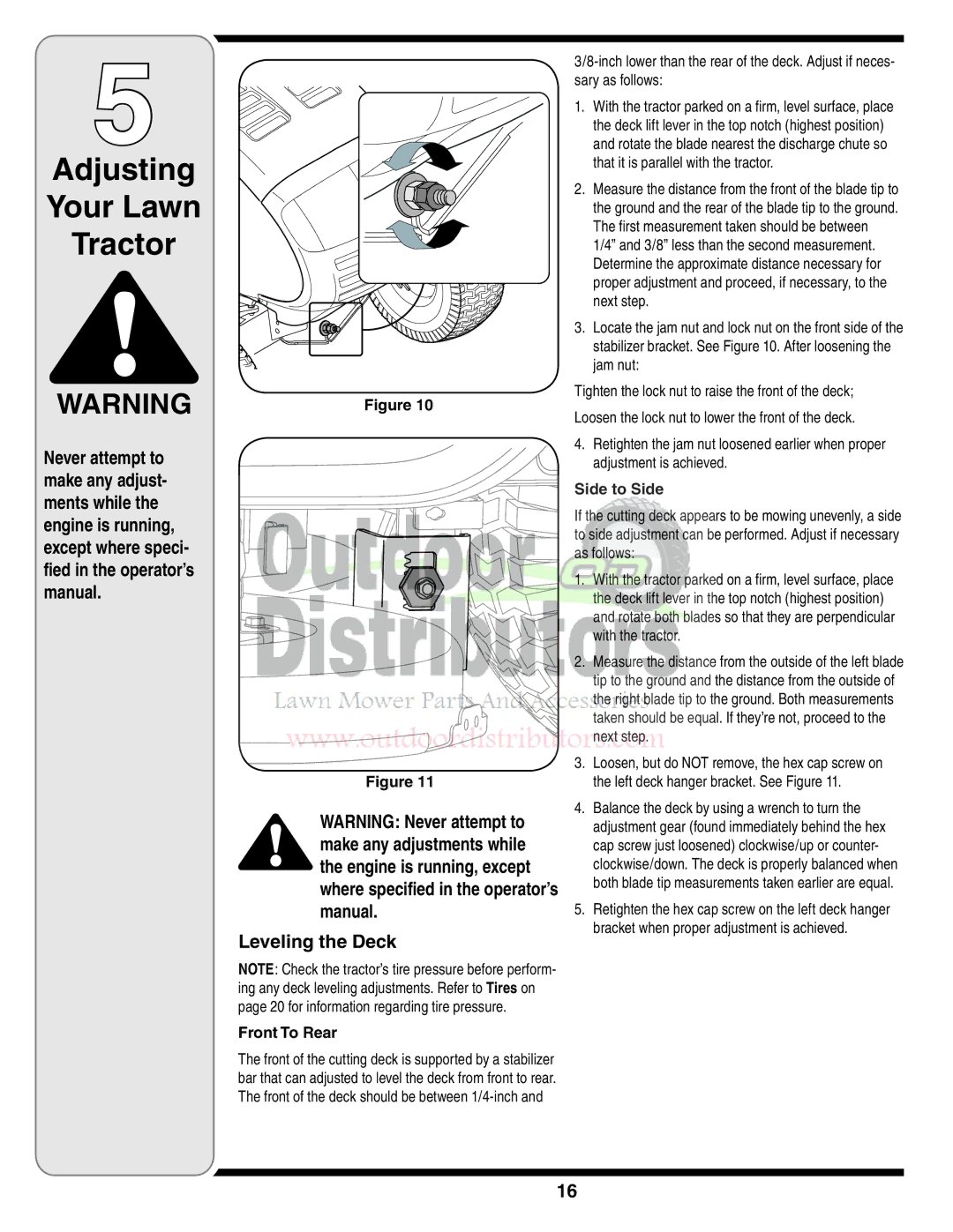 Troy-Bilt 77T warranty Leveling the Deck, Front To Rear, Side to Side 