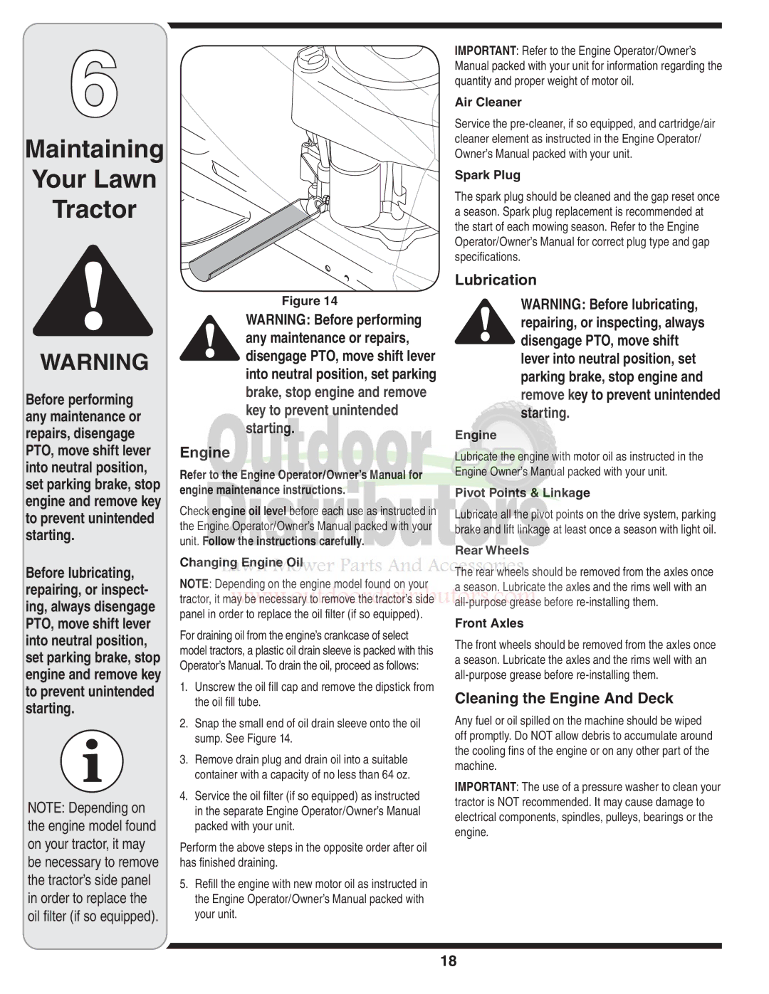 Troy-Bilt 77T warranty Lubrication, Cleaning the Engine And Deck 