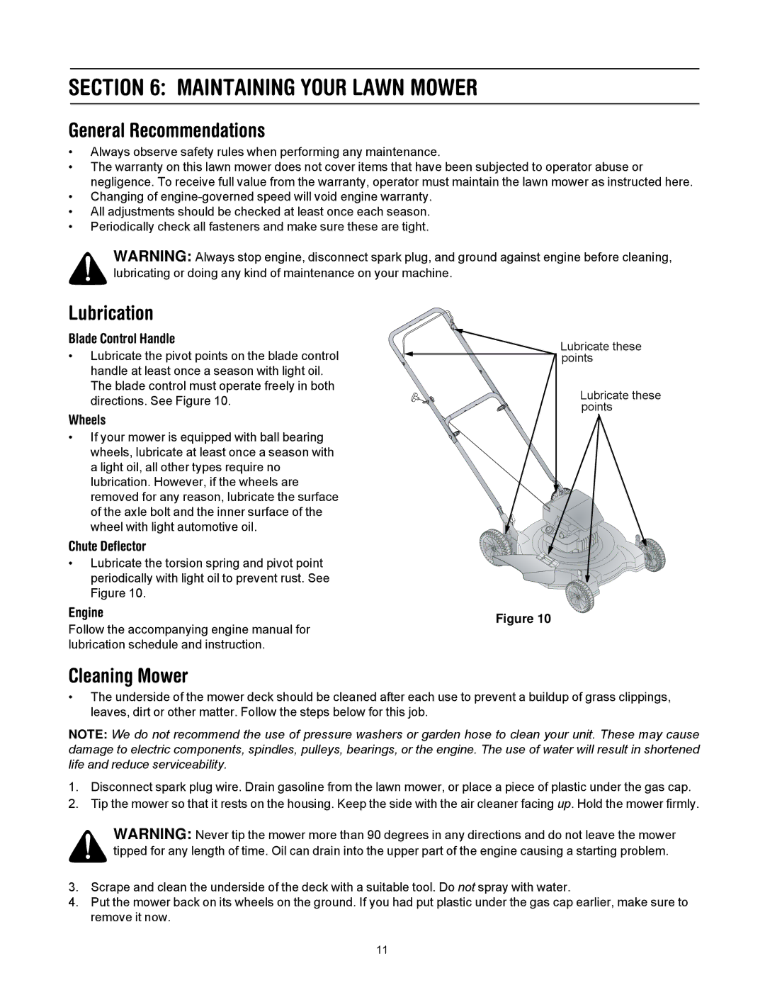 Troy-Bilt 80 manual Maintaining Your Lawn Mower, General Recommendations, Lubrication, Cleaning Mower 