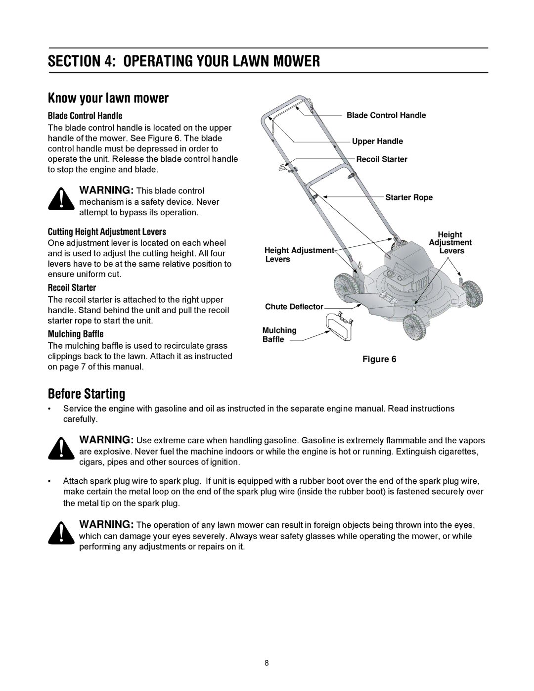 Troy-Bilt 80 manual Operating Your Lawn Mower, Know your lawn mower, Before Starting 