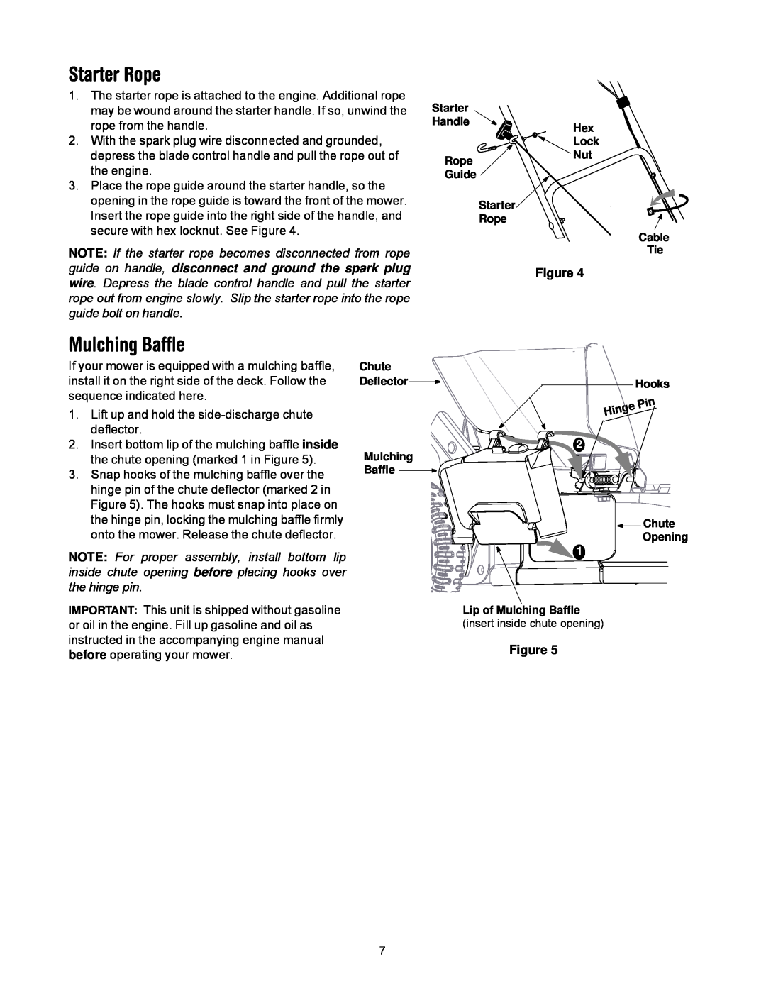 Troy-Bilt 80 manual Starter Rope, Mulching Baffle 