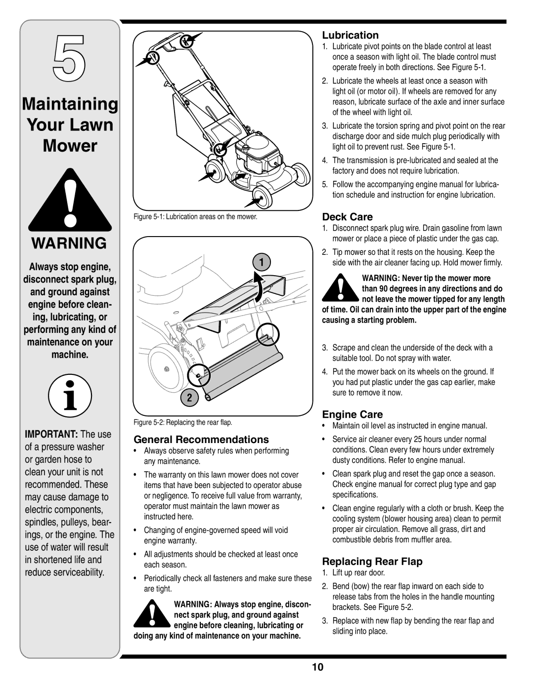 Troy-Bilt 830 warranty Maintaining Your Lawn Mower 