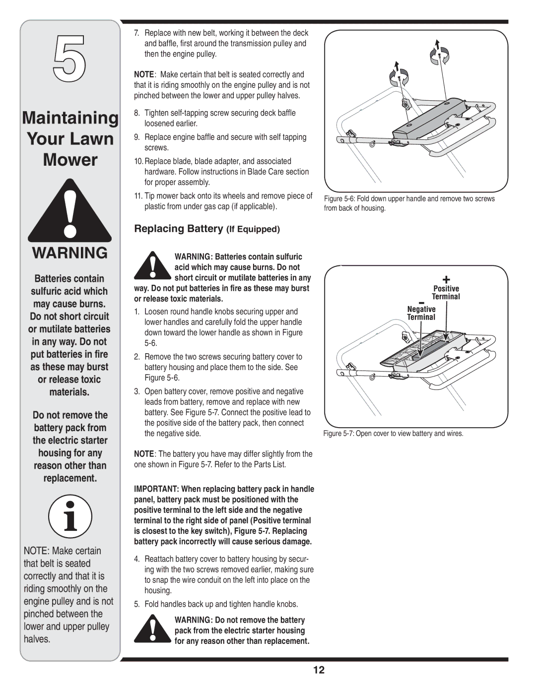 Troy-Bilt 830 warranty Or release toxic Materials, Replacing Battery If Equipped 