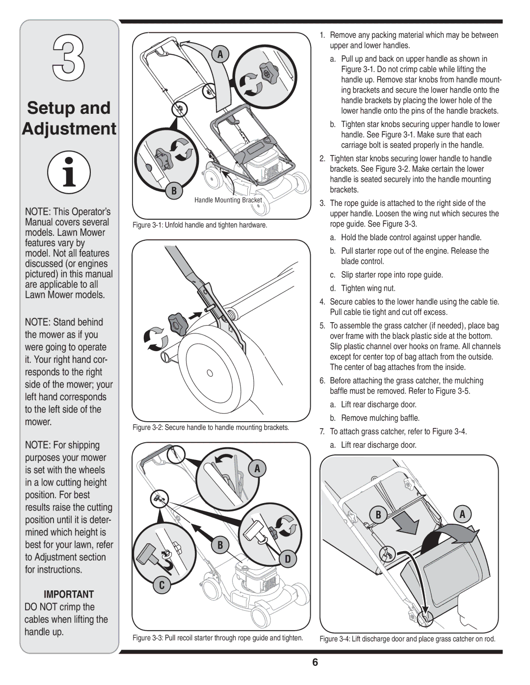 Troy-Bilt 830 warranty Setup Adjustment, Upper and lower handles 