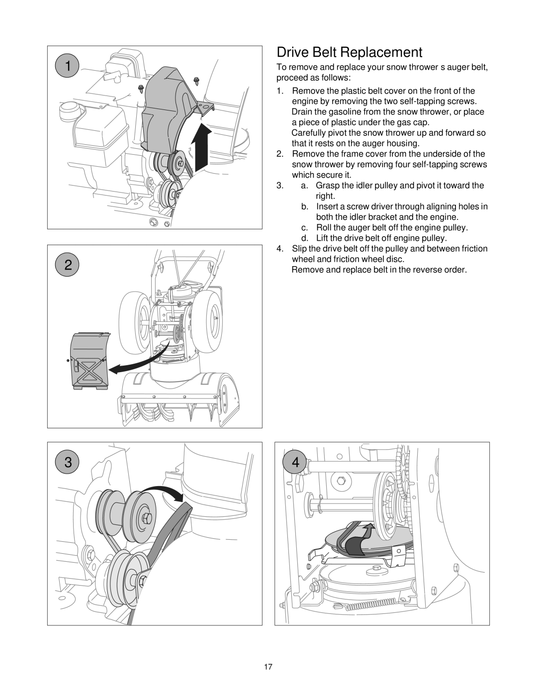 Troy-Bilt 7524, 9528 manual Drive Belt Replacement 