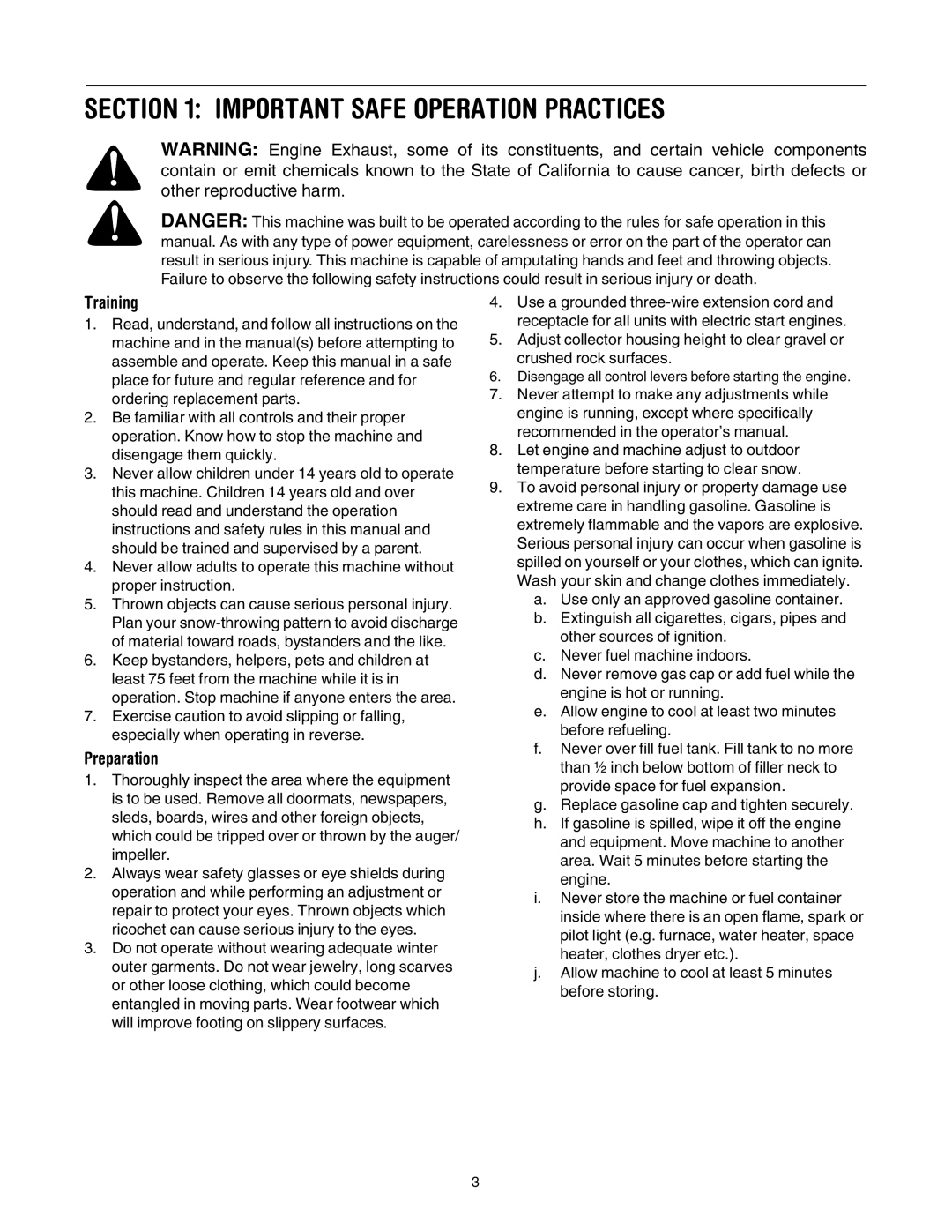 Troy-Bilt 7524, 9528 manual Important Safe Operation Practices, Training, Preparation 