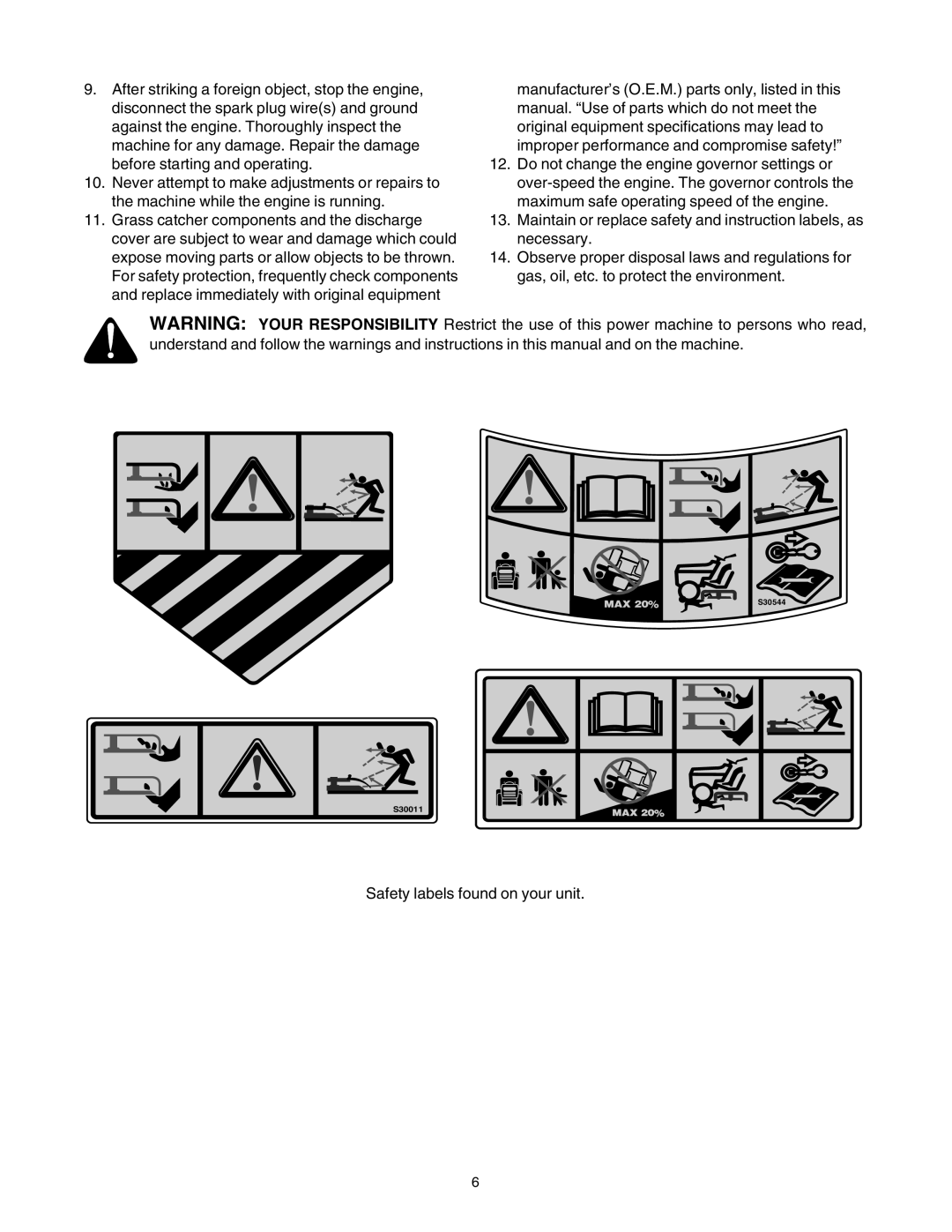 Troy-Bilt Automatic Lawn Tractor manual Safety labels found on your unit 