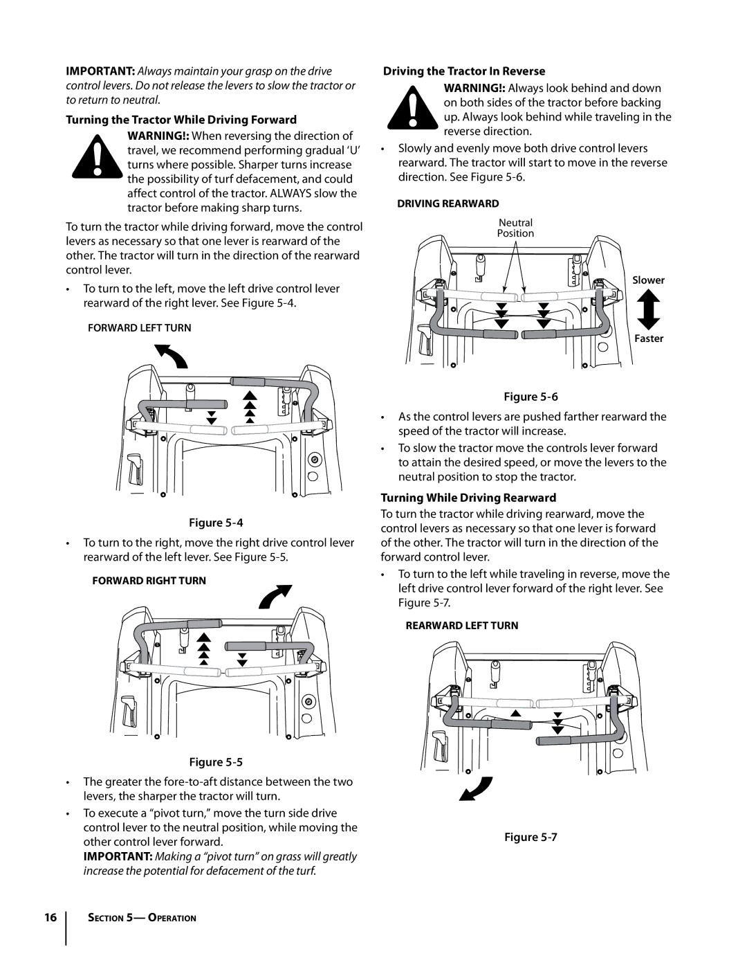 Troy-Bilt Colt RZT warranty Driving the Tractor In Reverse, Turning While Driving Rearward 