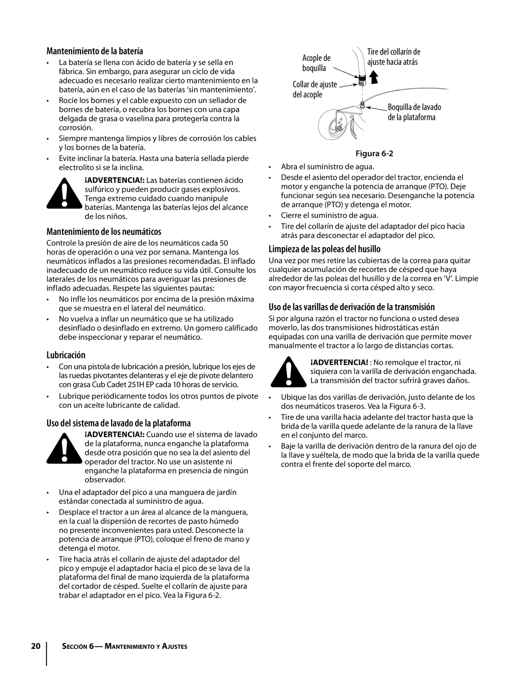 Troy-Bilt Colt RZT warranty Mantenimiento de la batería, Mantenimiento de los neumáticos, Lubricación 