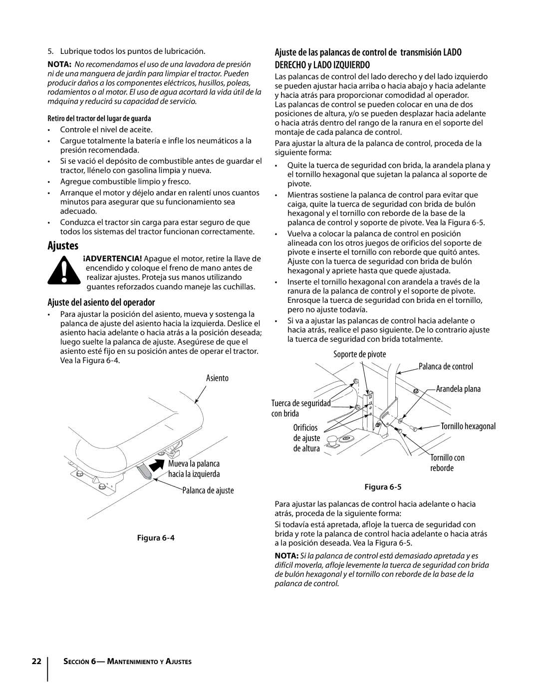 Troy-Bilt Colt RZT warranty Ajustes, Ajuste del asiento del operador 