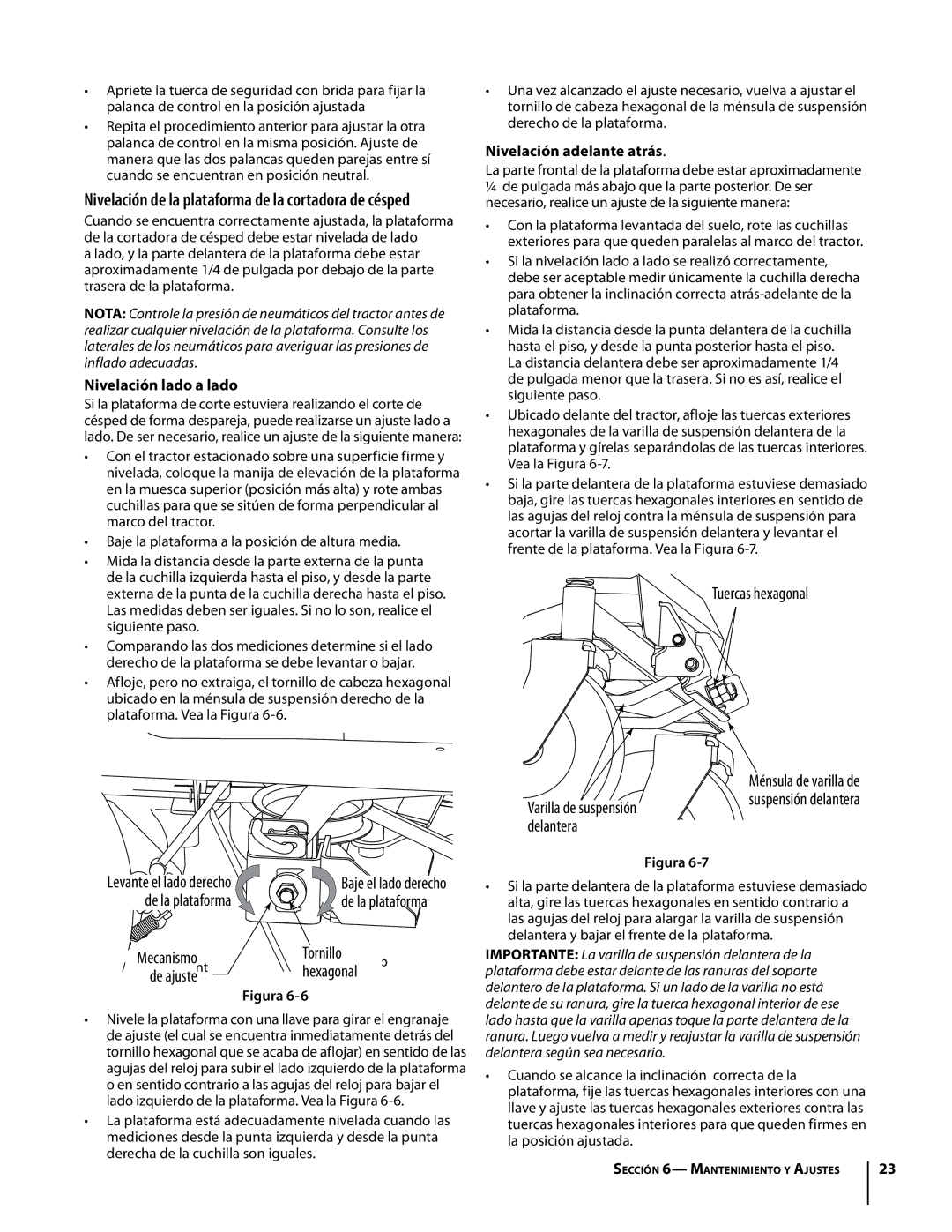 Troy-Bilt Colt RZT warranty Tuercas hexagonal, DSiedlaeplataformaof Deck Mecanismo, Nivelación lado a lado, De ajusteGear 