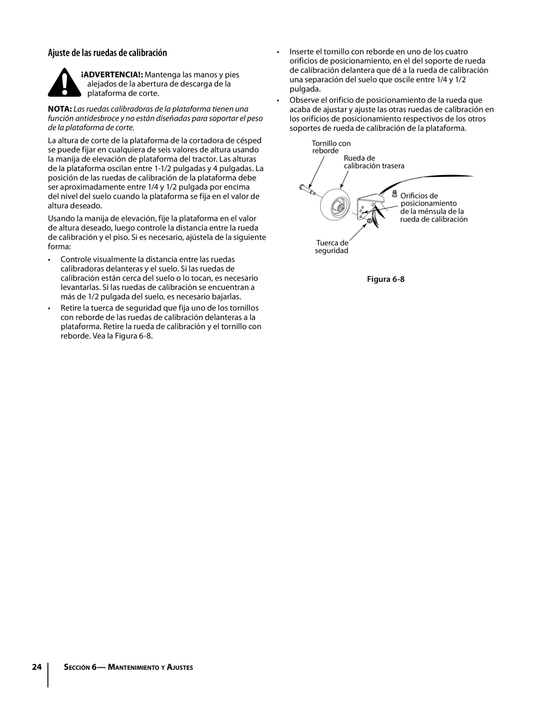 Troy-Bilt Colt RZT warranty Ajuste de las ruedas de calibración 