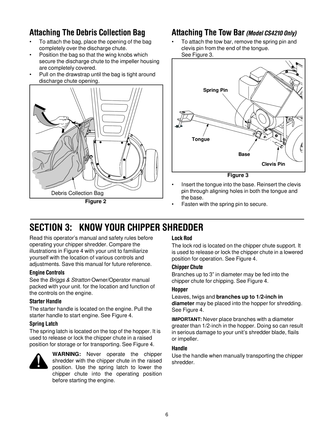 Troy-Bilt CS4210, CS4265 manual Know Your Chipper Shredder, Attaching The Tow Bar Model CS4210 Only 