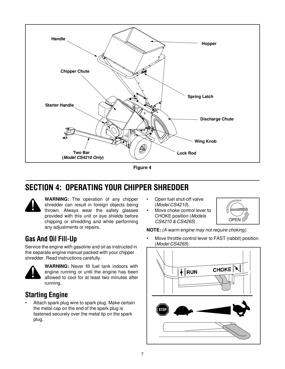 Troy-Bilt CS4210, CS4265 manual Operating Your Chipper Shredder, Gas And Oil Fill-Up, Starting Engine 