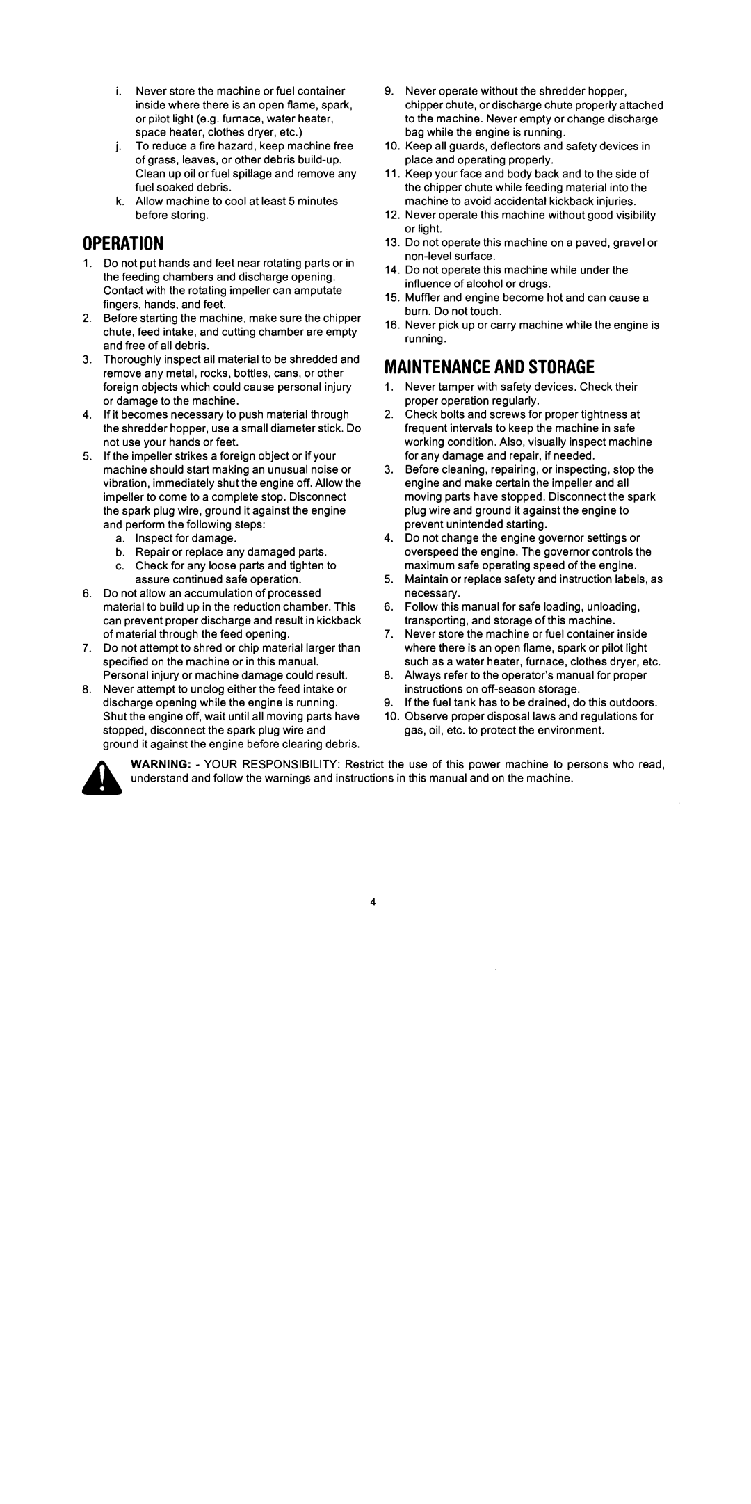 Troy-Bilt CS4265, CS4210 manual 