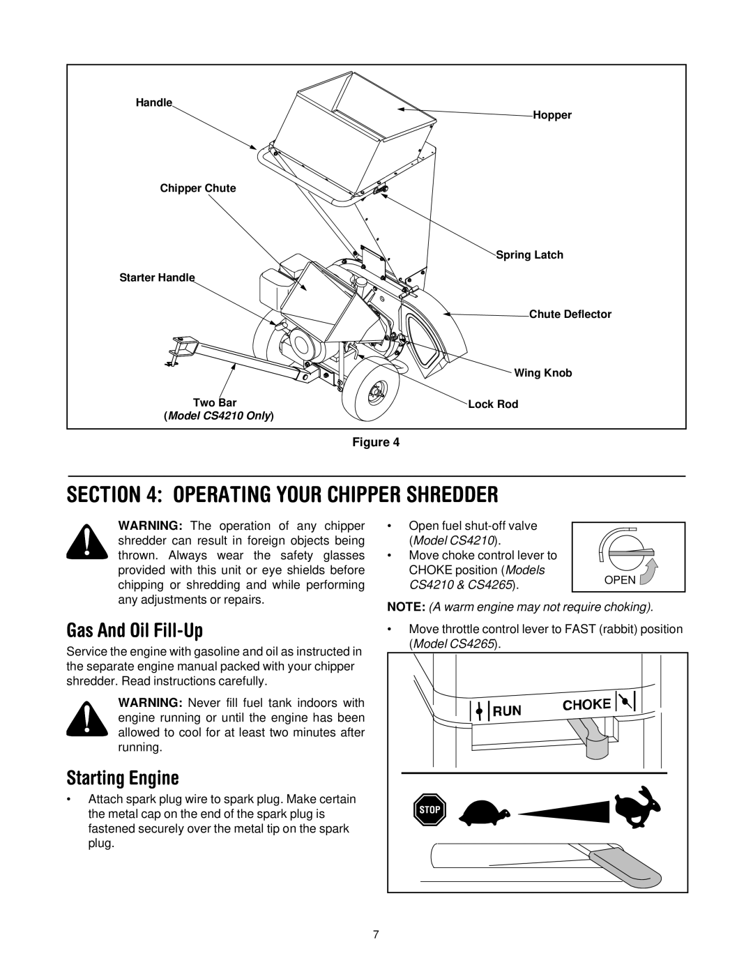 Troy-Bilt CS4210, CS4265 manual Operating Your Chipper Shredder, Gas And Oil Fill-Up, Starting Engine 