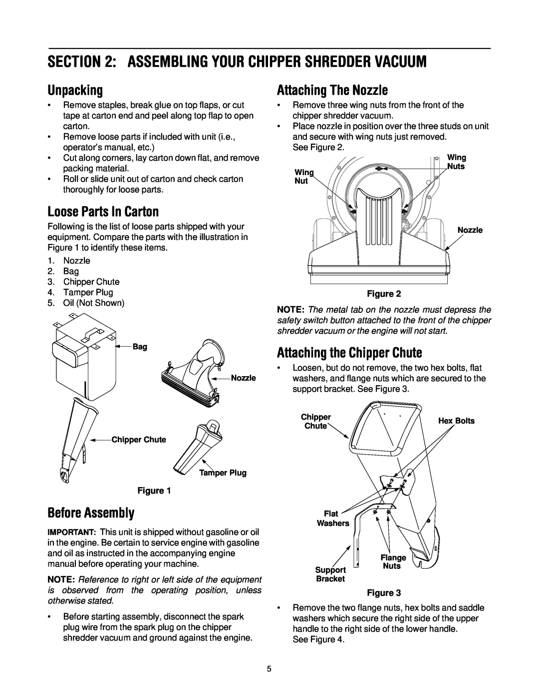 Troy-Bilt CSV206 manual Assembling Your Chipper Shredder Vacuum, Unpacking, Loose Parts In Carton, Attaching The Nozzle 