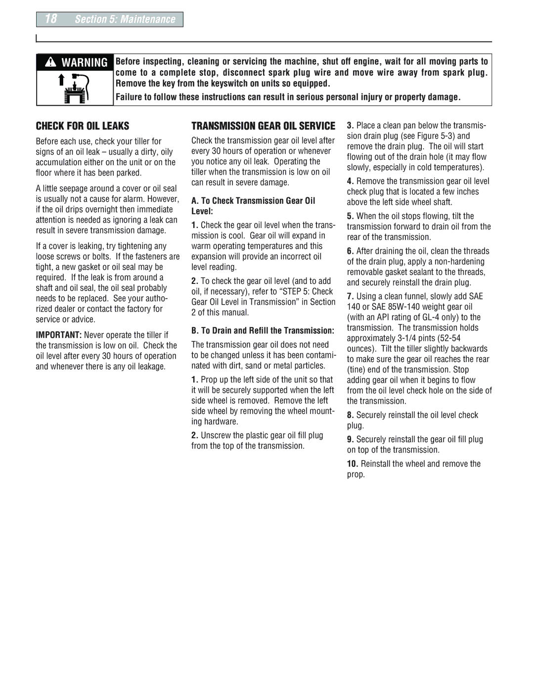 Troy-Bilt E666M-Pony Check for OIL Leaks, Transmission Gear OIL Service, To Check Transmission Gear Oil Level, This manual 