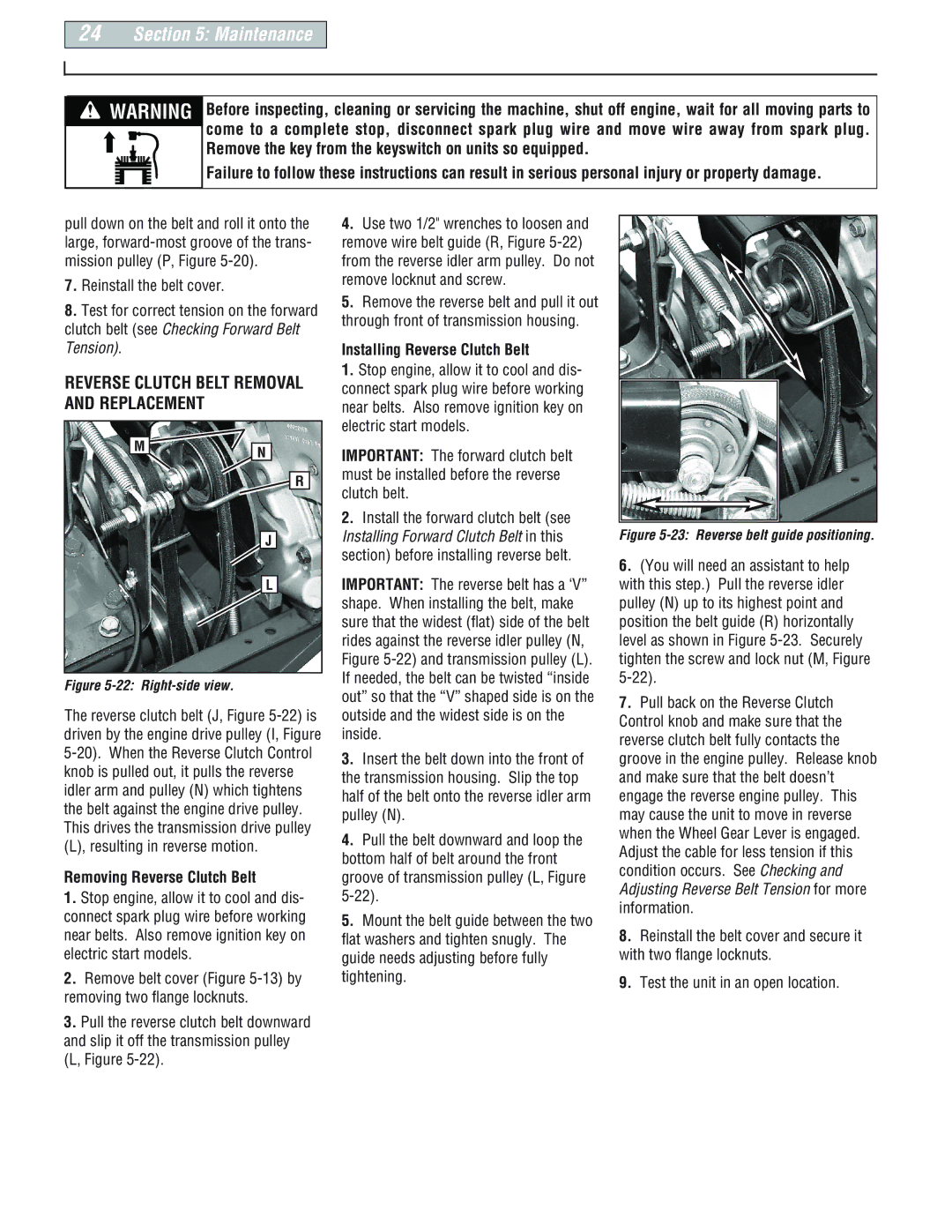 Troy-Bilt E666M-Pony manual Reverse Clutch Belt Removal and Replacement, Removing Reverse Clutch Belt 