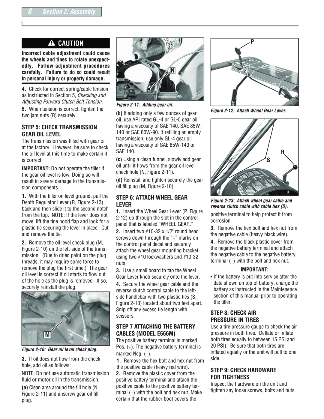 Troy-Bilt E666M-Pony manual Attach Wheel Gear Lever, Check AIR Pressure in Tires, Marked Neg 